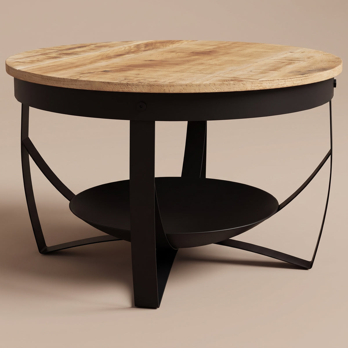 Table basse ronde bois et métal Halo, bois naturel, vue 3/4 #Couleur_Bois naturel