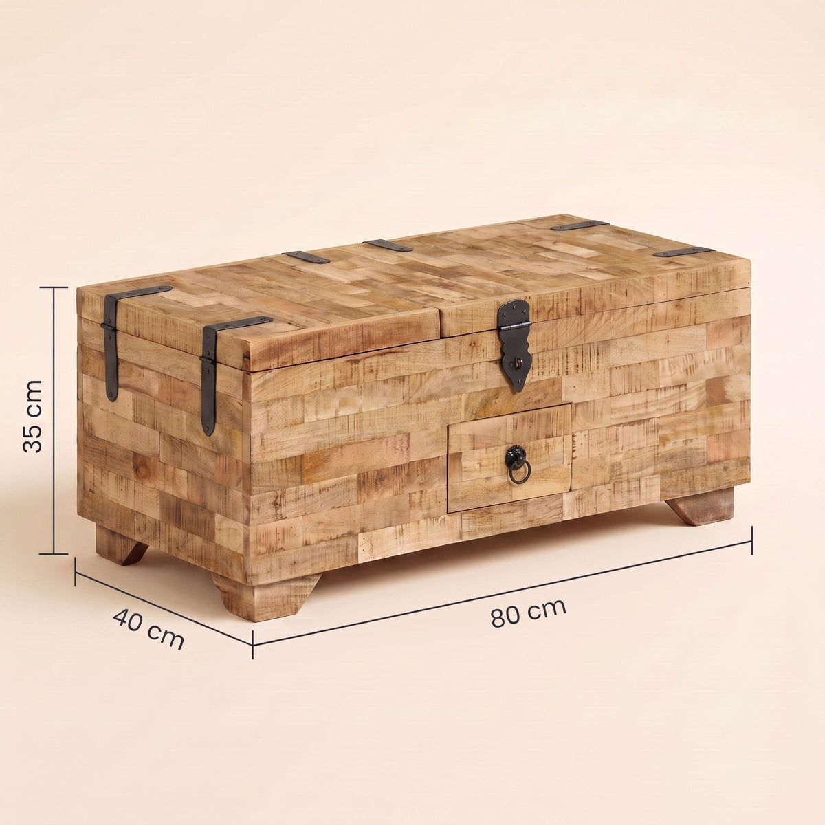 Dimensions du coffre Madera : 80 × 40 cm, hauteur 35 cm #Couleur_Bois naturel