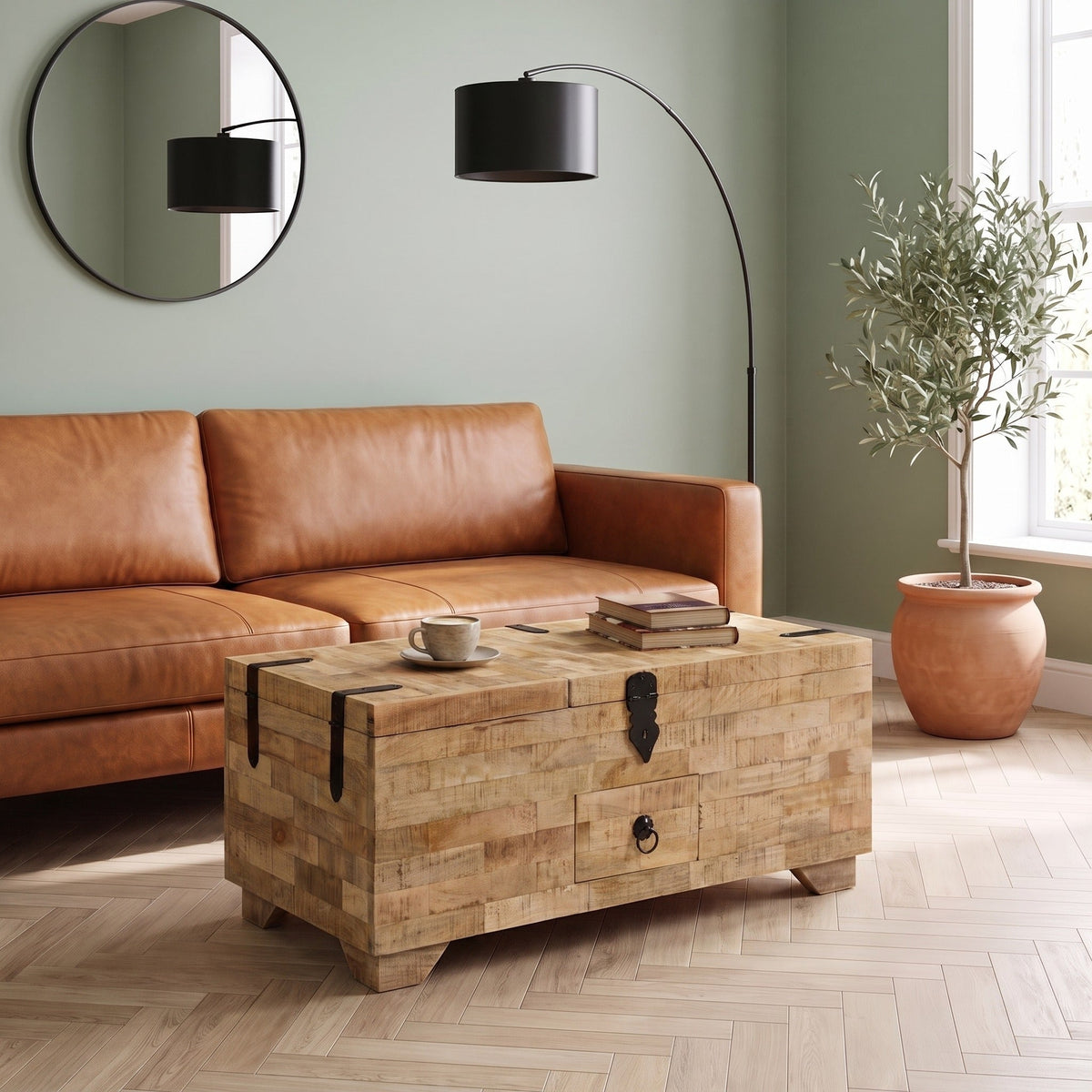 Coffre Madera bois naturel dans un salon — Maison Rovena #Couleur_Bois naturel