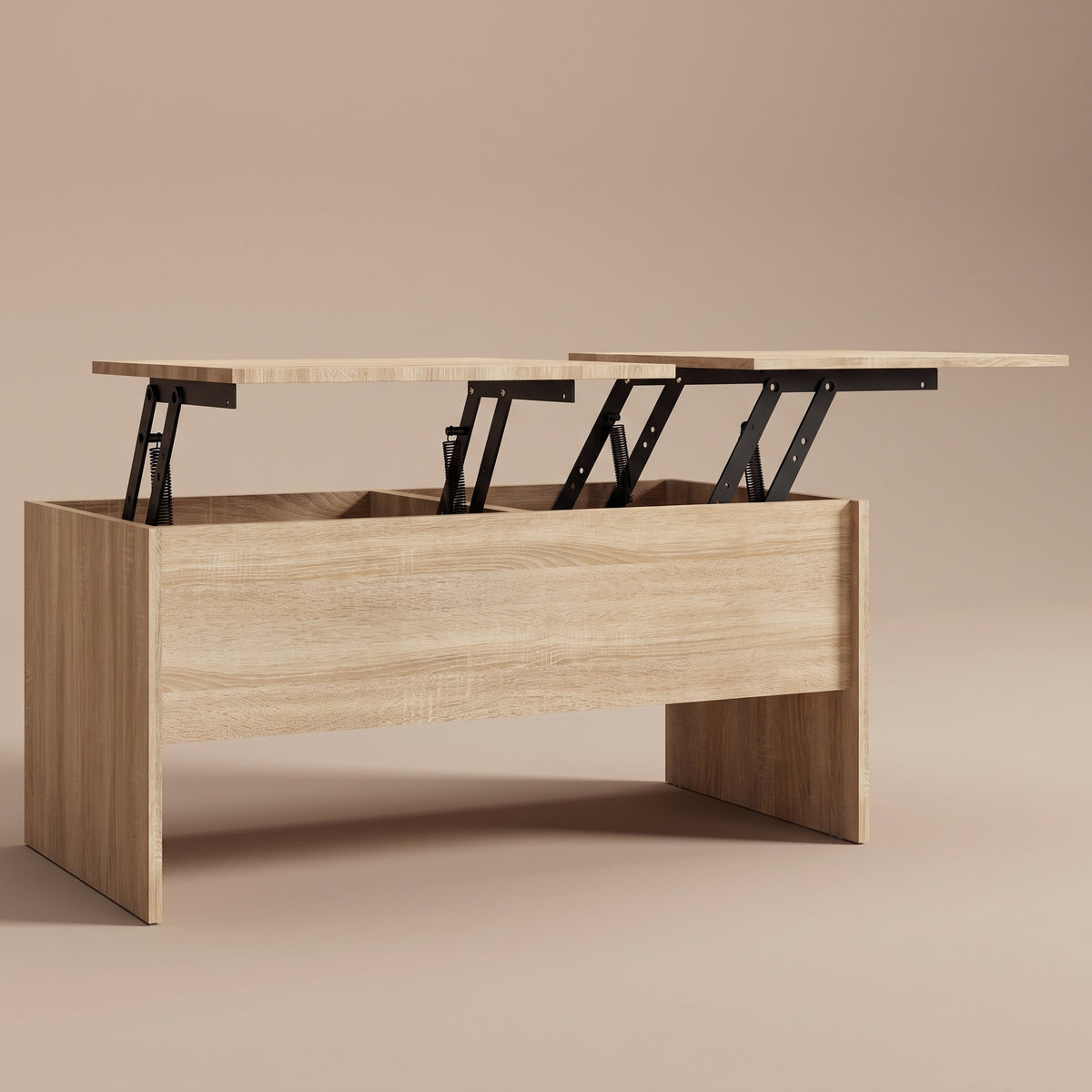 Table relevable Maela, chêne sonoma, 102 × 50,5 × 46,5 cm, plateaux relevés sur vérins #Couleur_Chêne Sonoma #Dimensions_102 × 50,5 × 46,5 cm