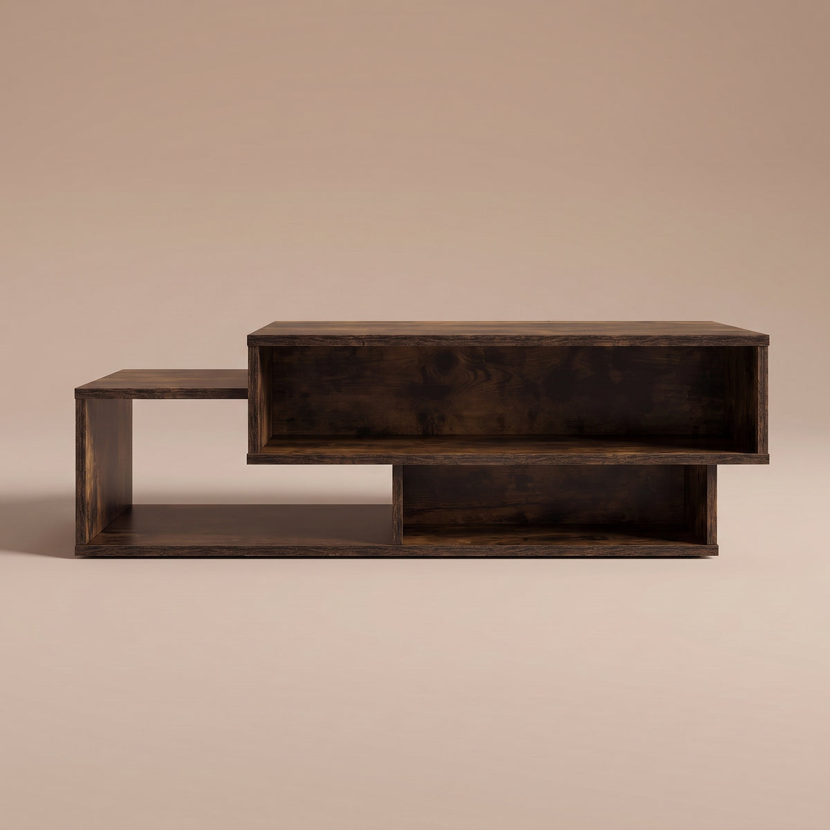 Table avec étagère Mezza, chêne fumé, vue de face #Couleur_Chêne fumé