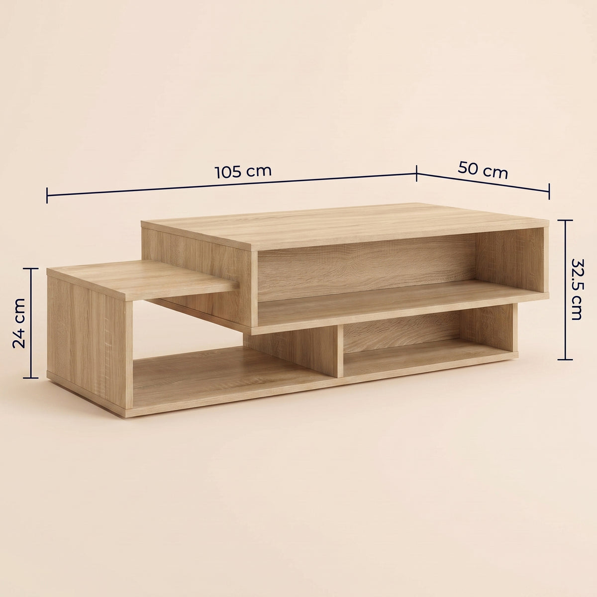 Table avec étagère Mezza, chêne sonoma, dimensions 105 x 50 cm, 32,5 cm de haut #Couleur_Chêne sonoma