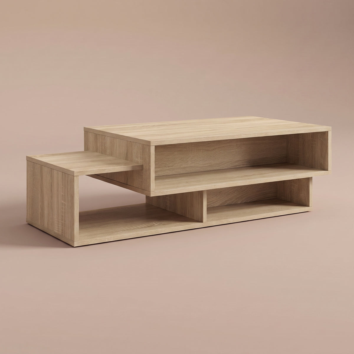 Table avec étagère Mezza, chêne sonoma, vue 3/4 des deux niveaux #Couleur_Chêne sonoma