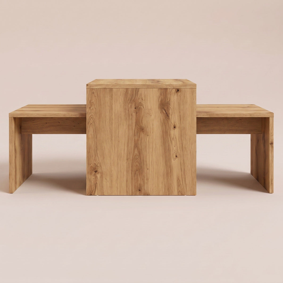 Tables gigognes Nesta chêne artisanal, vue de face #Couleur_Chêne artisanal