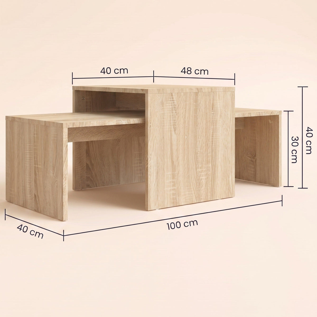 Dimensions des tables Nesta : 100 × 40 × 30 cm et 48 × 40 × 40 cm #Couleur_Chêne sonoma