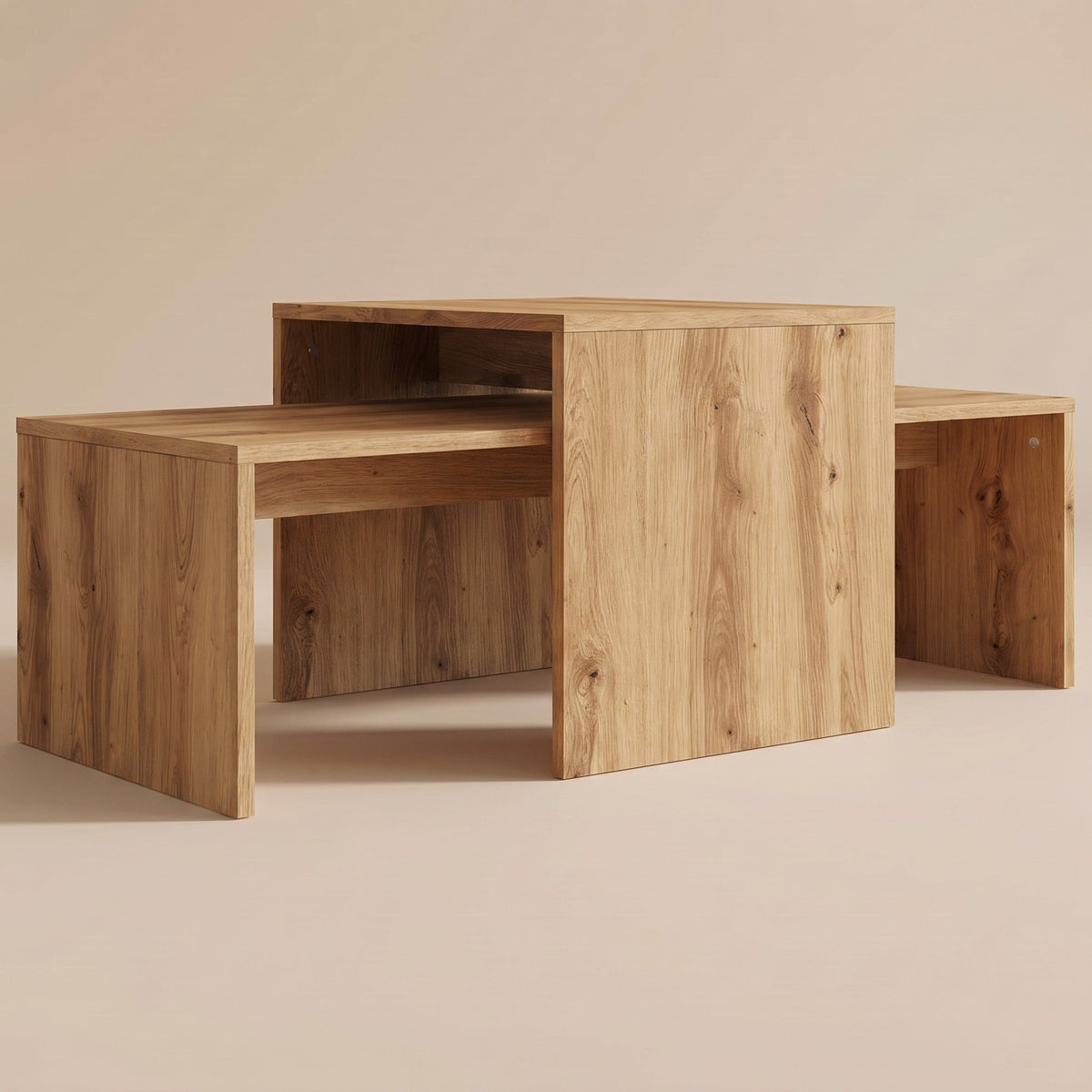 Tables gigognes Nesta en chêne artisanal, configuration croisée #Couleur_Chêne artisanal