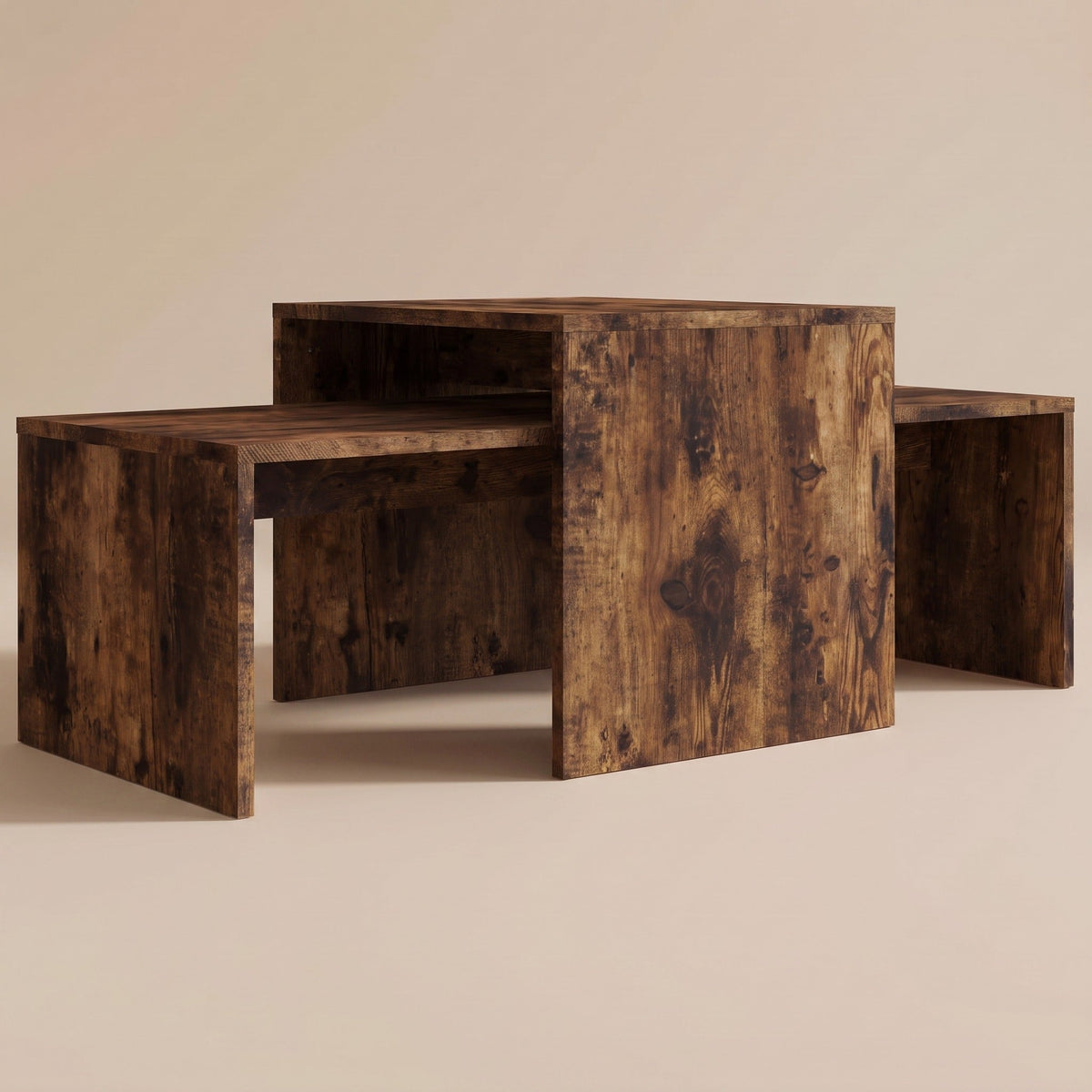 Tables gigognes Nesta en chêne fumé, configuration croisée #Couleur_Chêne fumé
