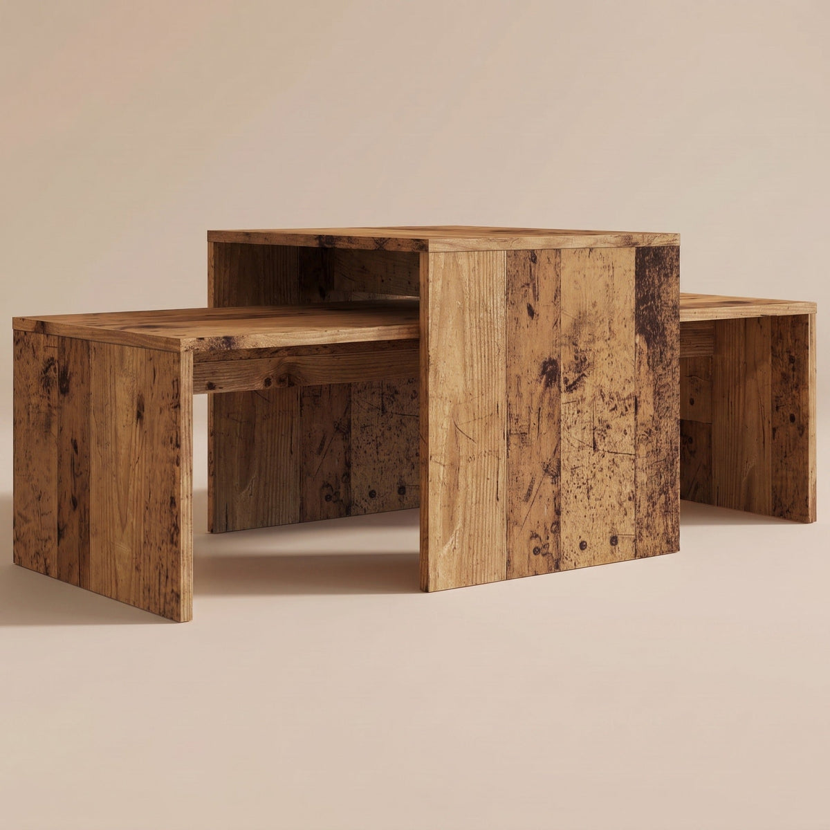 Tables gigognes Nesta en vieux bois, configuration croisée #Couleur_Vieux bois