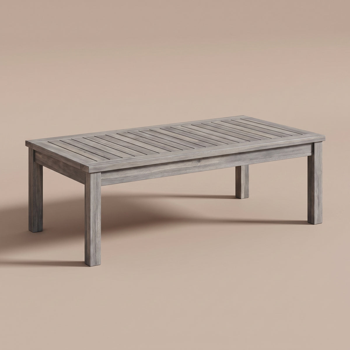Table basse d'extérieur Nordvik en acacia gris délavé, vue 3/4