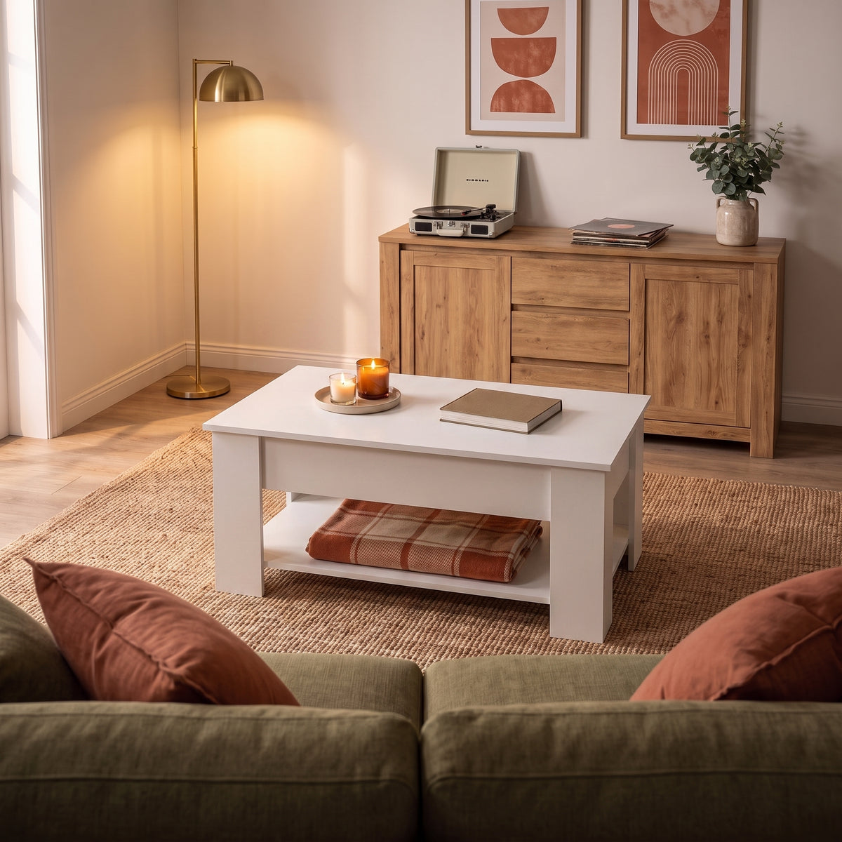 Table relevable Onda, blanc, ambiance soirée #Couleur_Blanc #Dimensions_101 × 49 × 52 cm