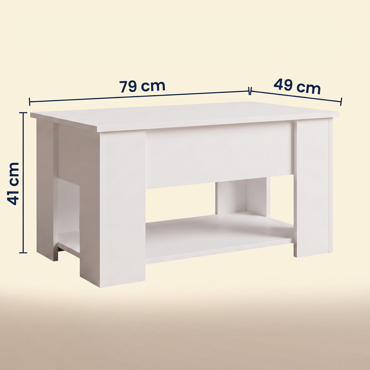 Table relevable Onda, blanc, dimensions cotées #Couleur_Blanc #Dimensions_79 × 49 × 41 cm