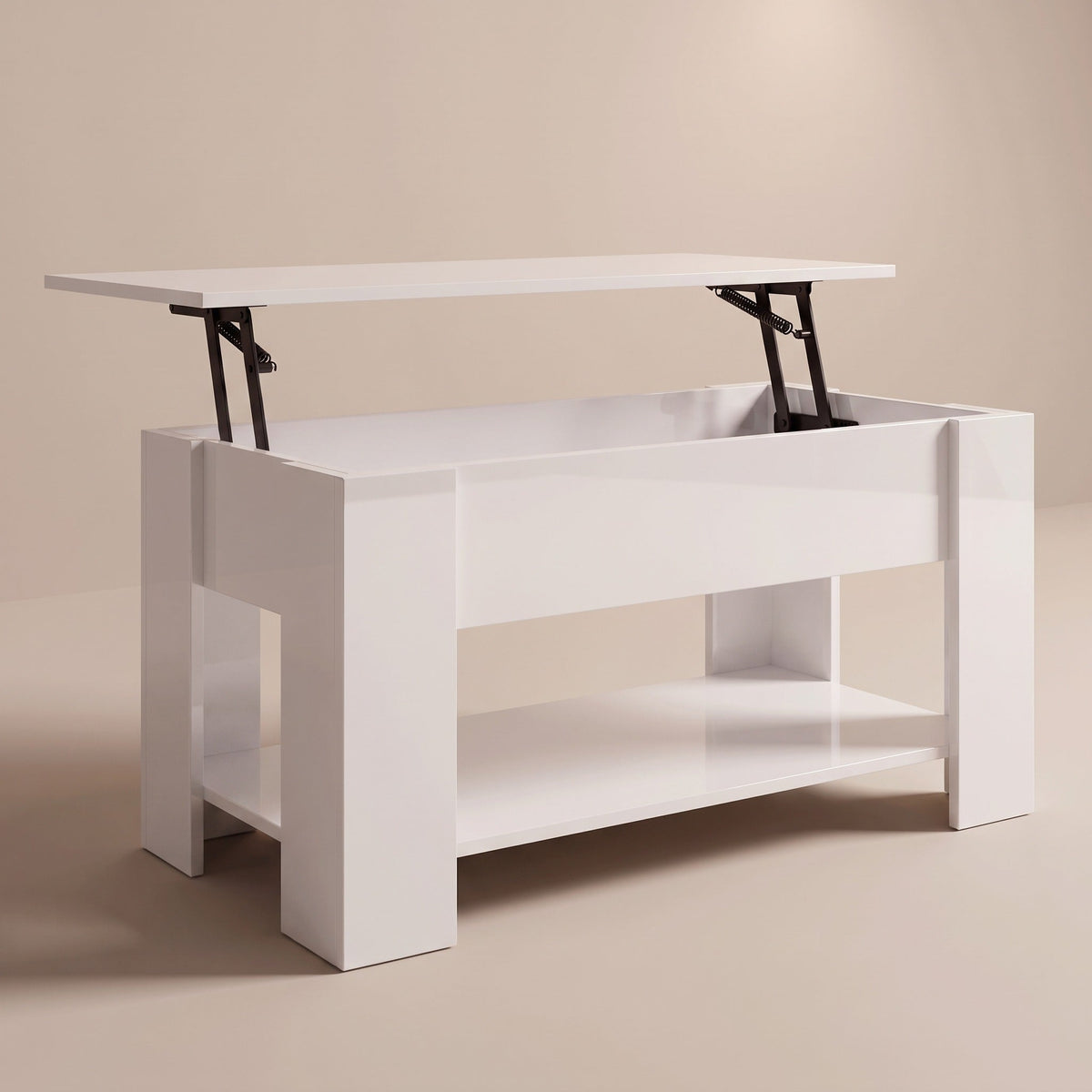 Table basse relevable Onda en blanc brillant, plateau relevé #Dimensions_101 × 49 × 52 cm #Couleur_Blanc brillant