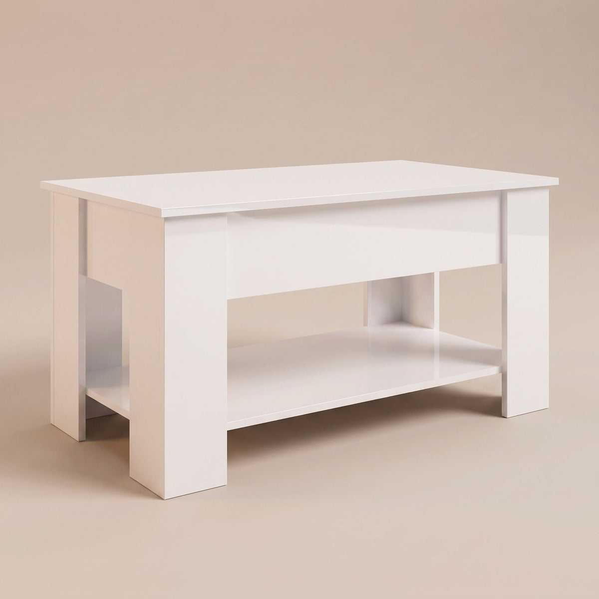 Table basse Onda blanc brillant fermée, vue de trois quarts #Dimensions_101 × 49 × 52 cm #Couleur_Blanc brillant