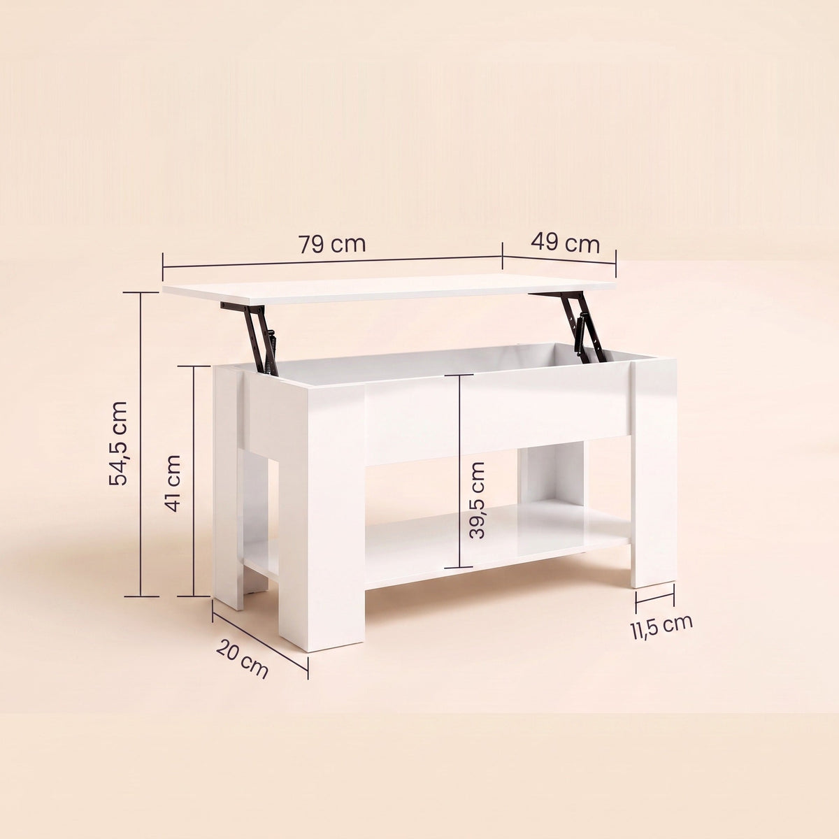 Dimensions de la table Onda 79 × 49 cm : hauteur 41 cm, plateau relevé 54,5 cm #Dimensions_79 × 49 × 41 cm #Couleur_Blanc brillant