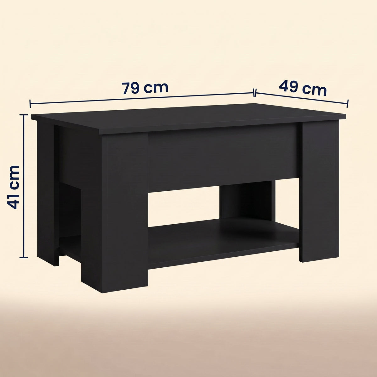 Table relevable Onda, noir, dimensions cotées #Couleur_Noir #Dimensions_79 × 49 × 41 cm