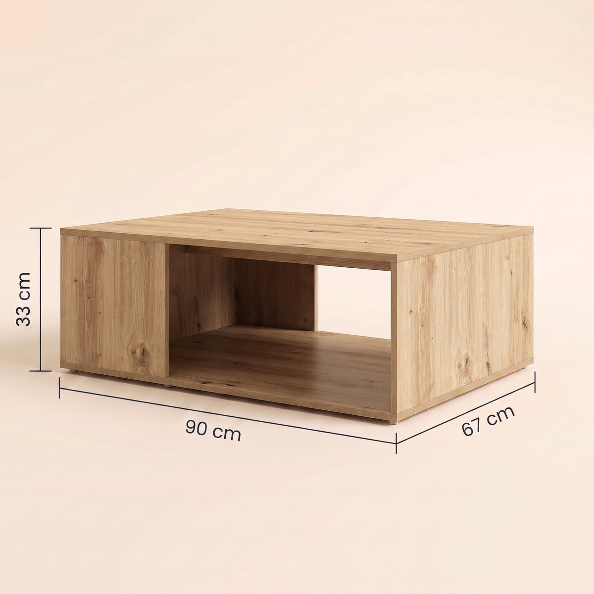 Table basse Otava, chêne artisanal, dimensions 90 × 67 × 33 cm #Couleur_Chêne artisanal