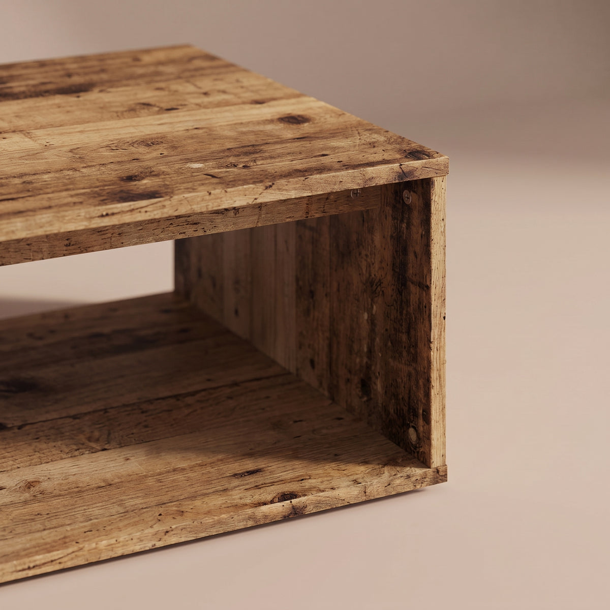 Table basse Otava, vieux bois, zoom coin et débord #Couleur_Vieux bois