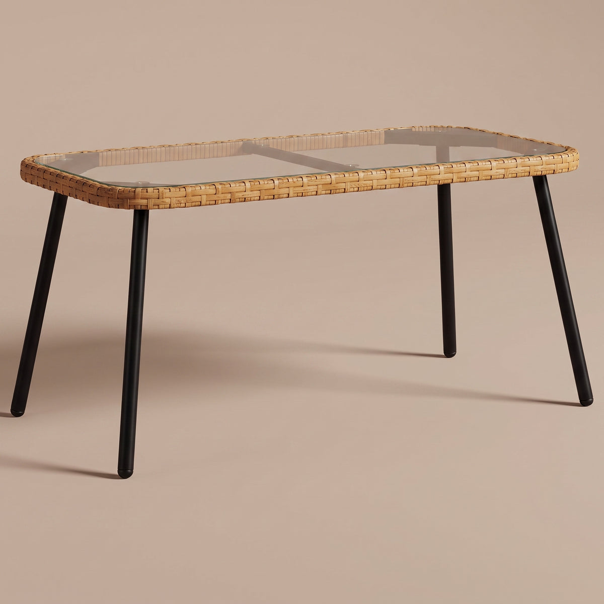 Table en polyrotin Palma, marron et noir, vue 3/4 #Couleur_Marron et noir