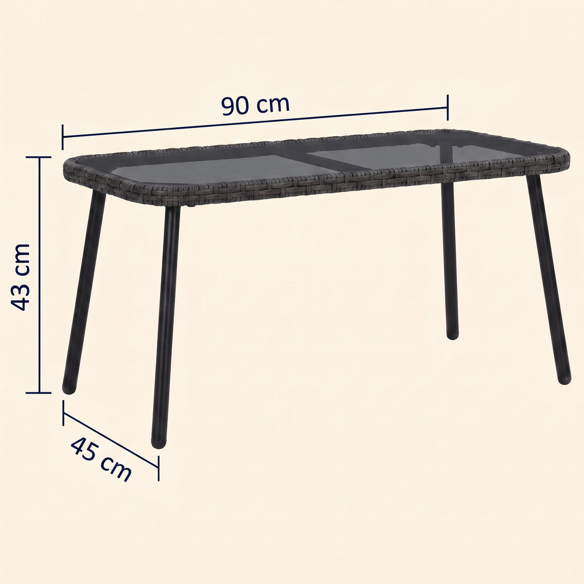 Table en polyrotin Palma, noir, dimensions 90 × 45 × 43 cm #Couleur_Noir