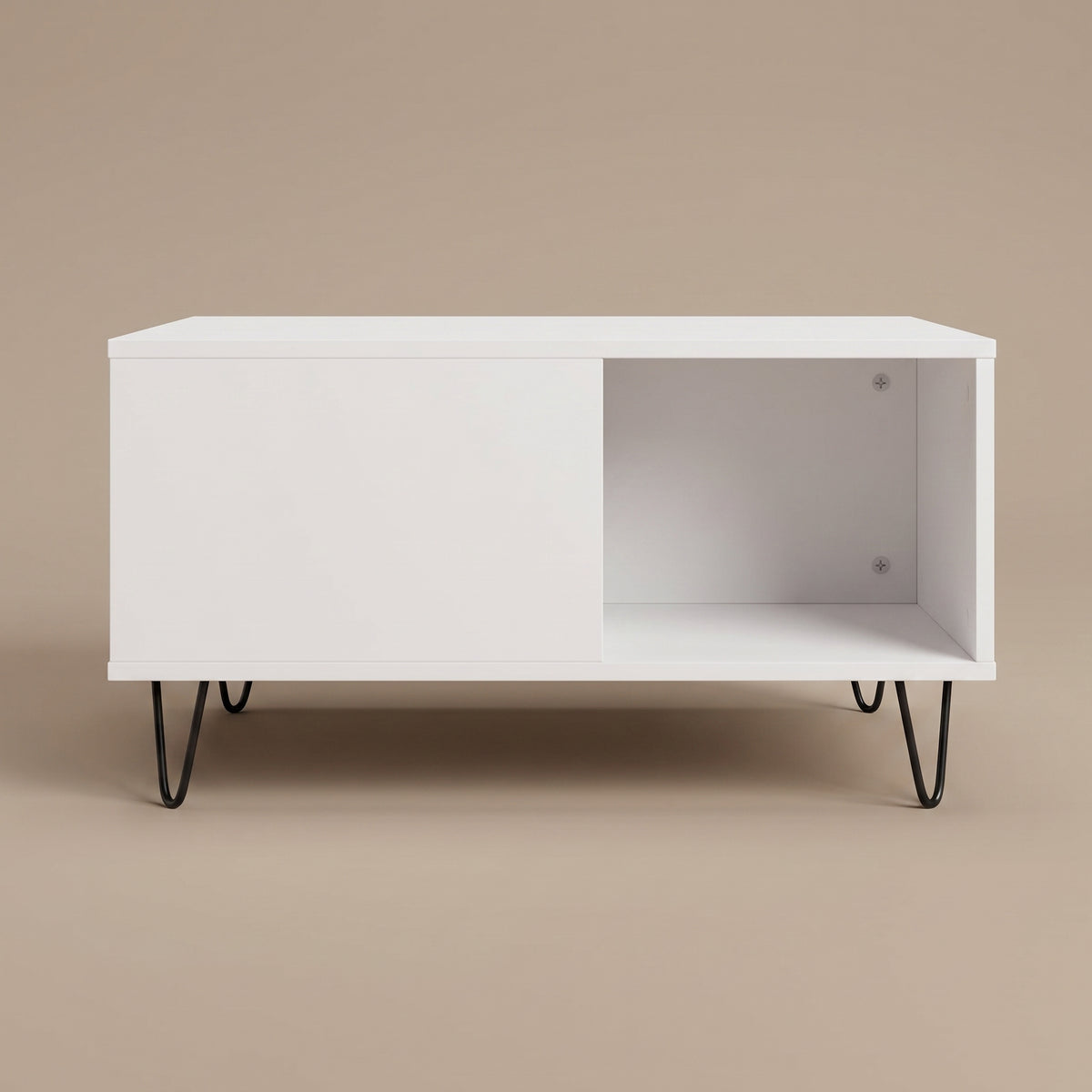 Table avec rangement Quadra, blanc, vue de face #Couleur_Blanc