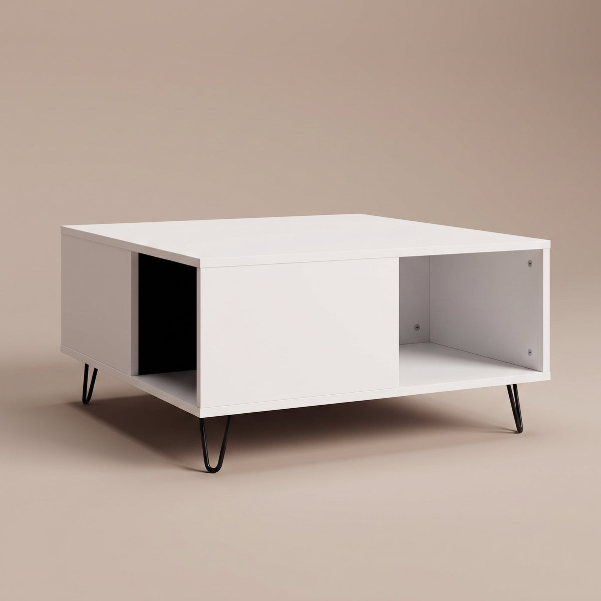 Table avec rangement Quadra, blanc, vue 3/4 #Couleur_Blanc