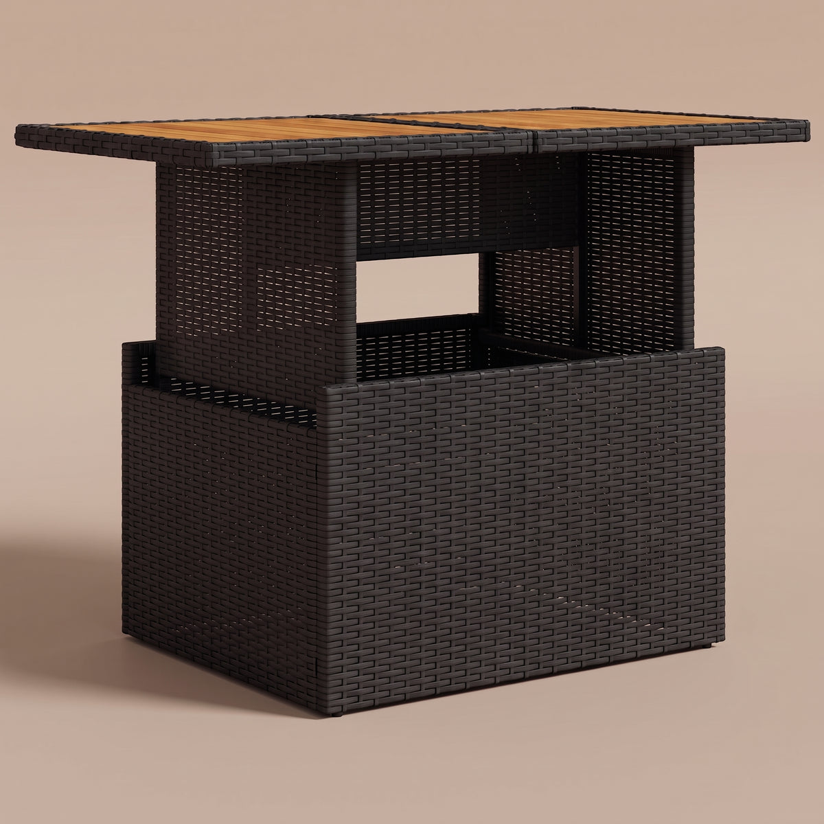 Table de jardin reglable Riviera, plateau bois, resine tressee noir, position basse 44 cm #Matériau_Bois #Couleur_Noir
