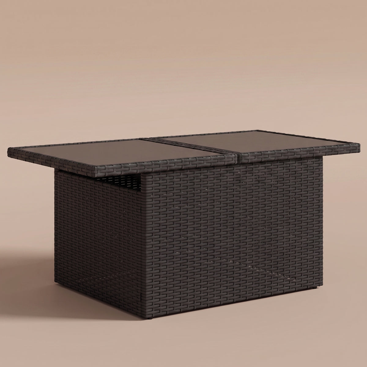 Table de jardin reglable Riviera, plateau verre, resine tressee noir, position basse 44 cm #Matériau_Verre #Couleur_Noir