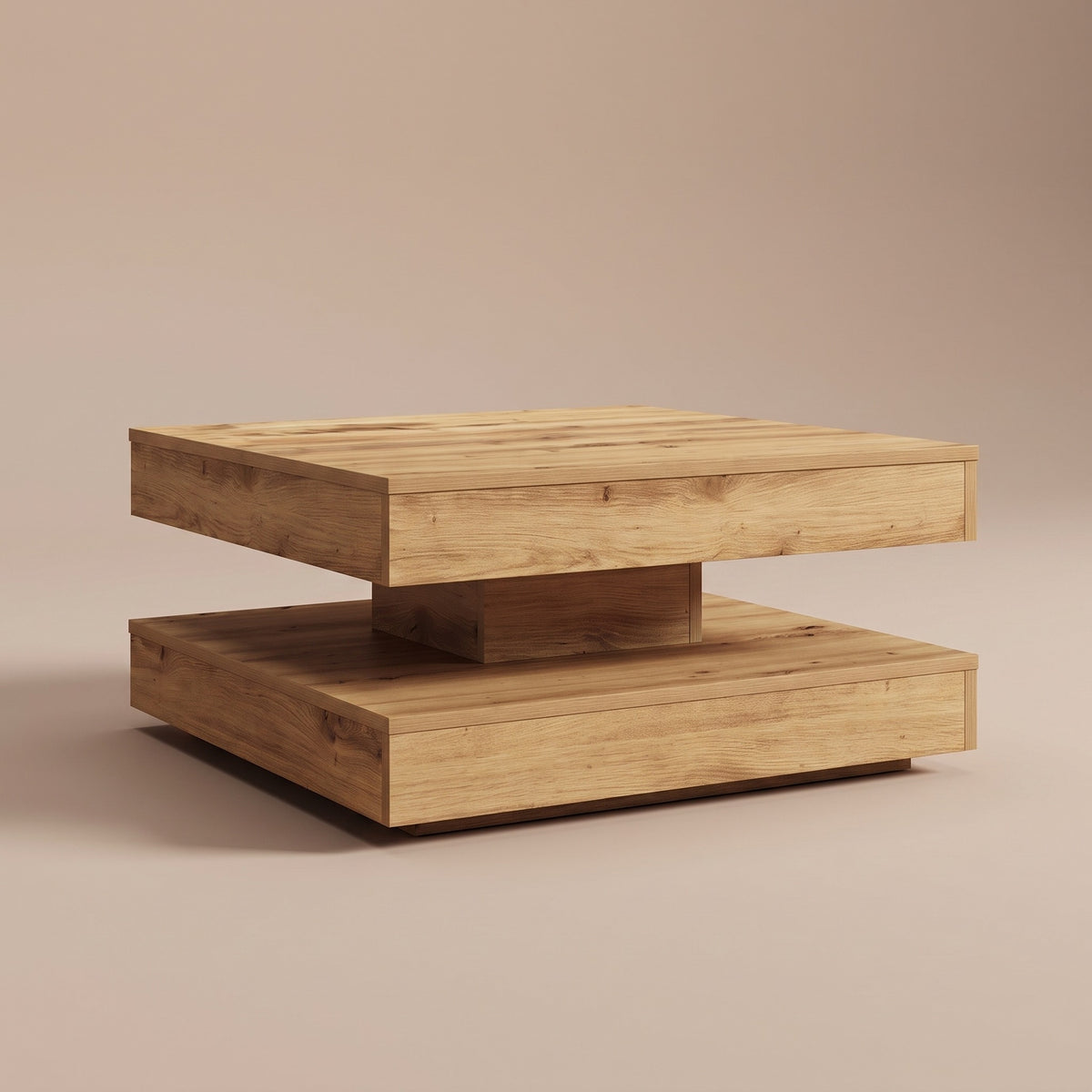 Table basse rotative Rondo, chêne artisanal – vue trois quarts #Couleur_Chêne artisanal