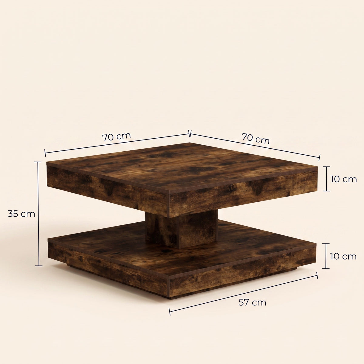 Table basse rotative Rondo, chêne fumé – dimensions 70 × 70 × 35 cm #Dimensions_70 × 70 × 35 cm #Couleur_Chêne fumé