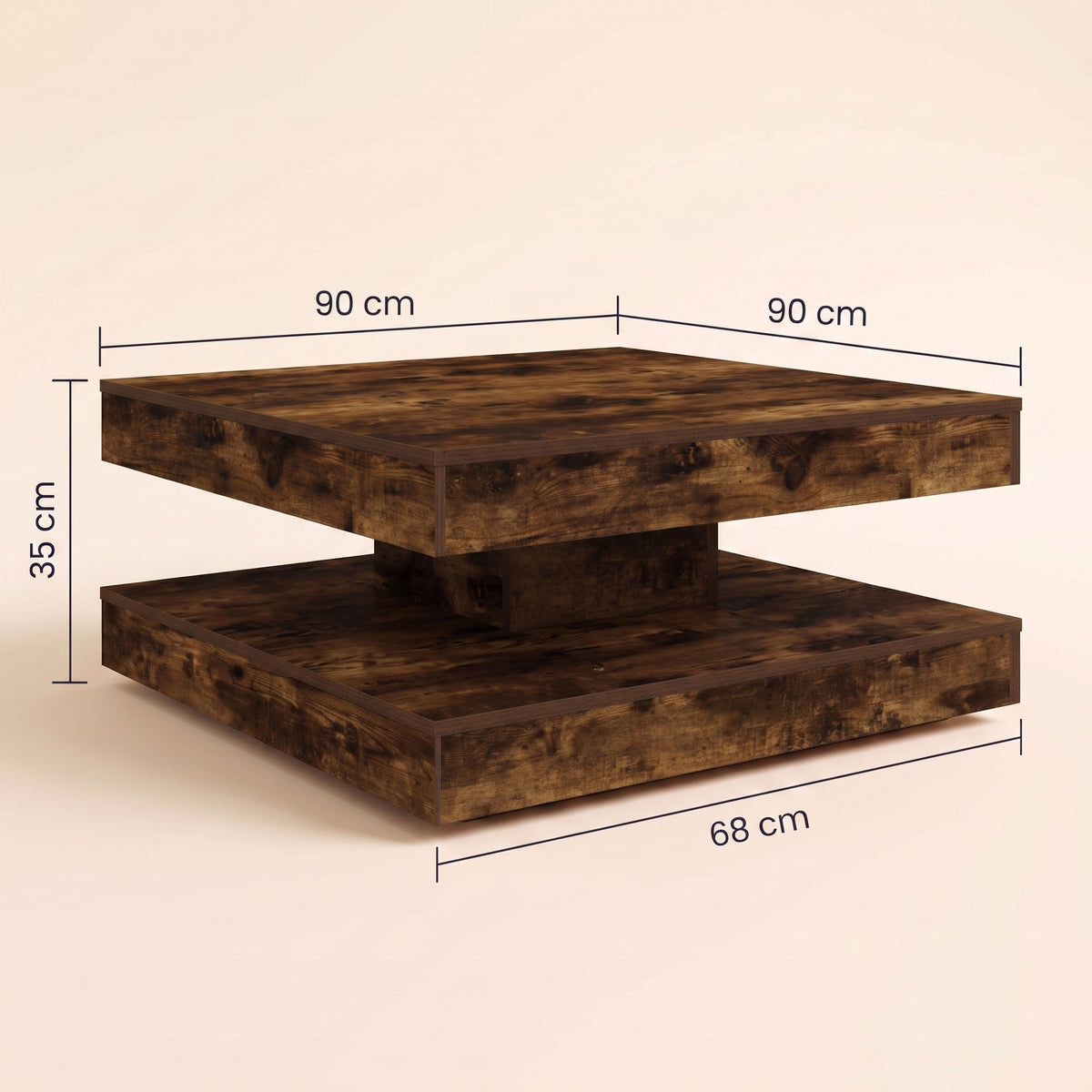 Table basse rotative Rondo, chêne fumé – dimensions 90 × 90 × 35 cm #Dimensions_90 × 90 × 35 cm #Couleur_Chêne fumé