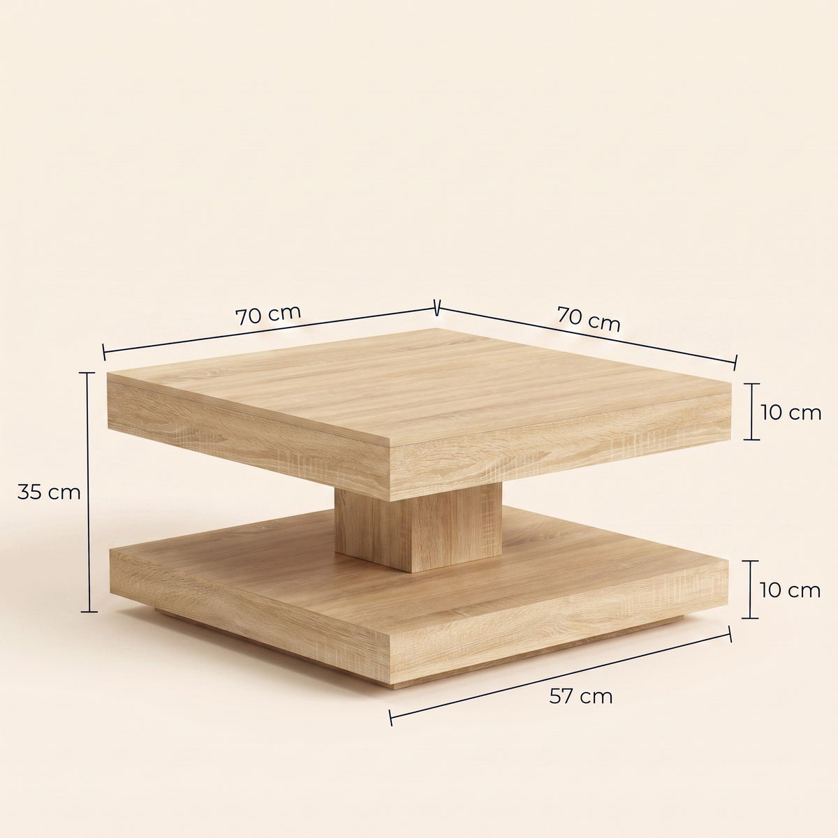 Table basse rotative Rondo, chêne Sonoma – dimensions 70 × 70 × 35 cm #Dimensions_70 × 70 × 35 cm #Couleur_Chêne Sonoma