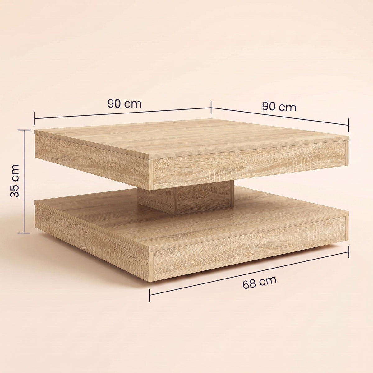 Table basse rotative Rondo, chêne Sonoma – dimensions 90 × 90 × 35 cm #Dimensions_90 × 90 × 35 cm #Couleur_Chêne Sonoma