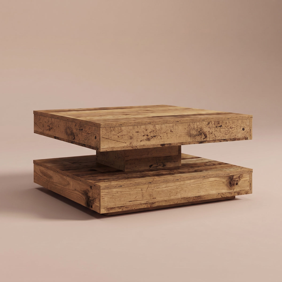 Table basse rotative Rondo, vieux bois – vue trois quarts #Couleur_Vieux bois