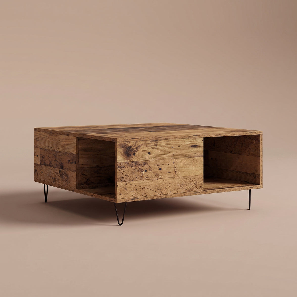 Table avec niche Savia, bois ancien, vue 3/4 #Couleur_Bois ancien