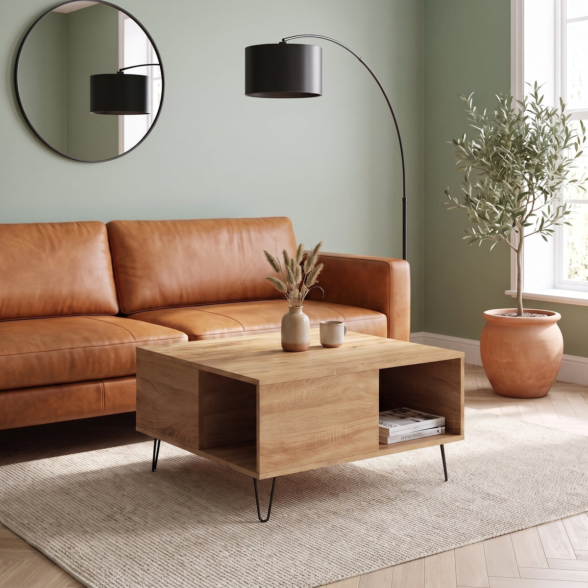 Table Savia chêne artisanal dans un salon lumineux #Couleur_Chêne artisanal