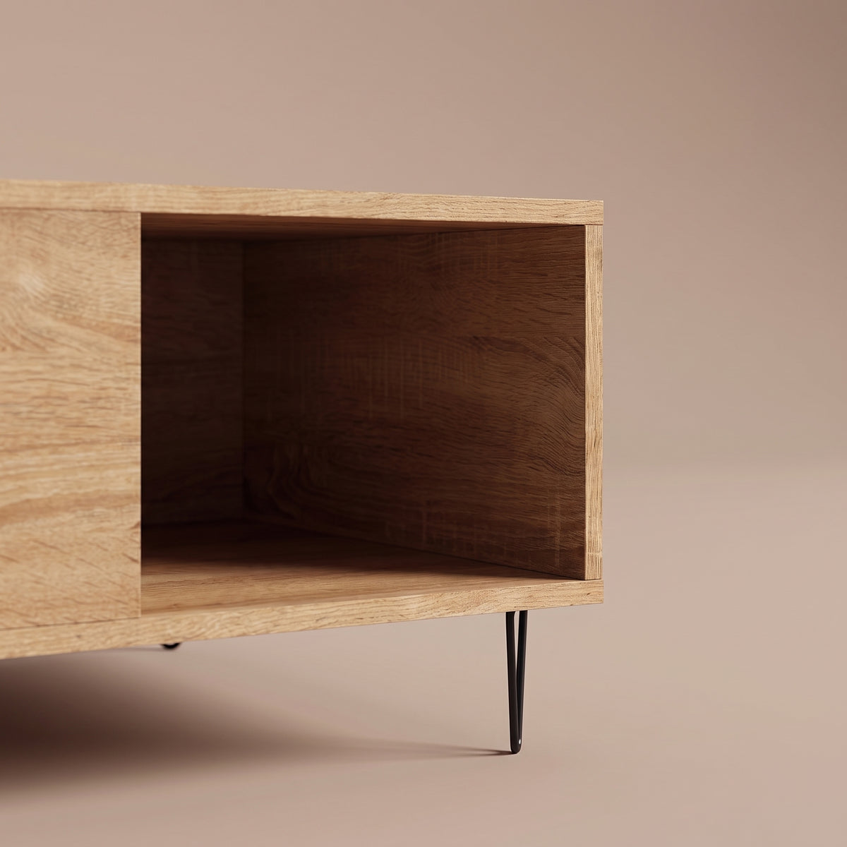 Zoom sur la niche et le pied épingle de la Savia chêne artisanal #Couleur_Chêne artisanal