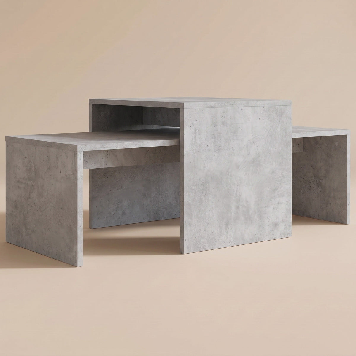 Tables gigognes Solna en gris béton, configuration croisée #Couleur_Gris béton