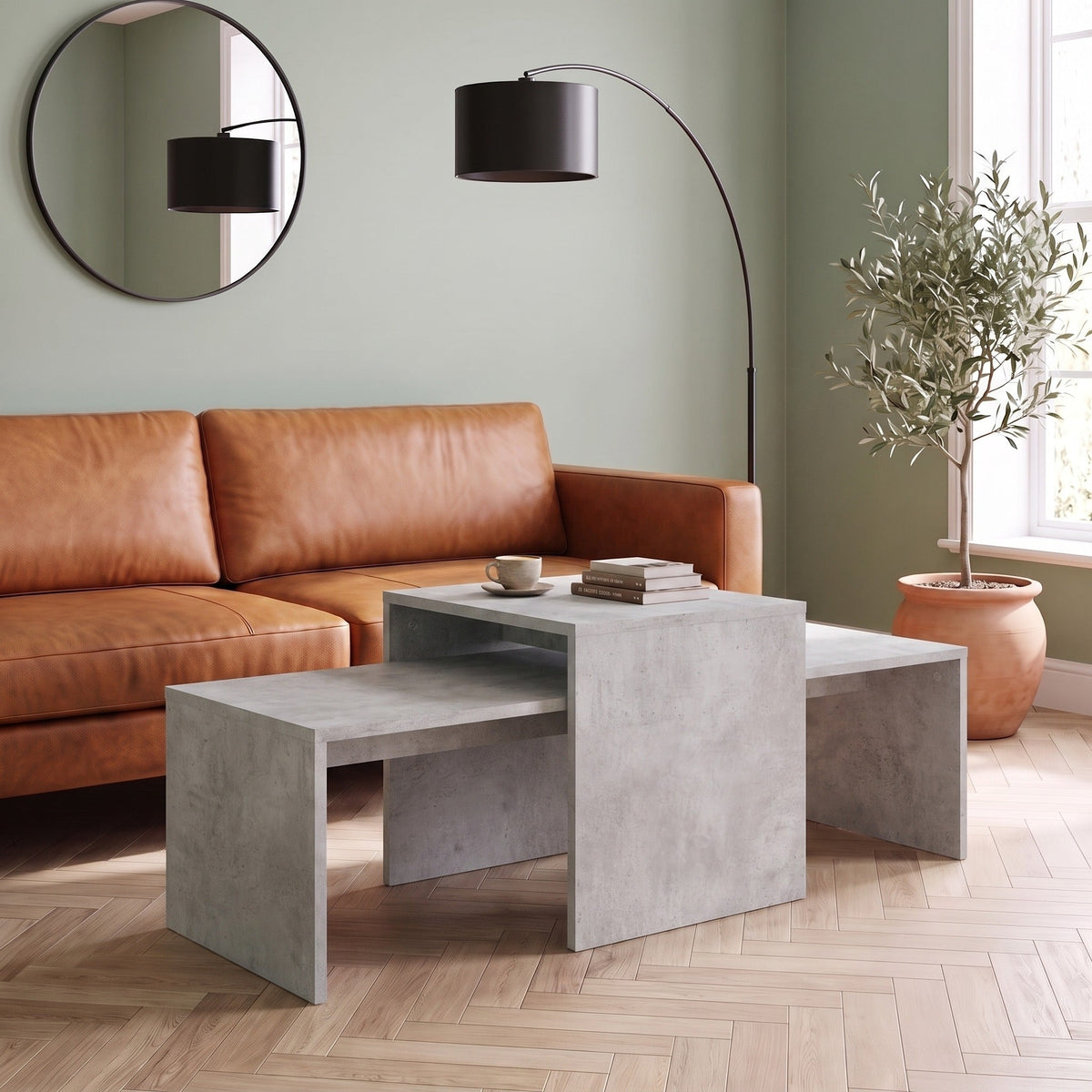 Tables gigognes Solna gris béton dans un salon #Couleur_Gris béton
