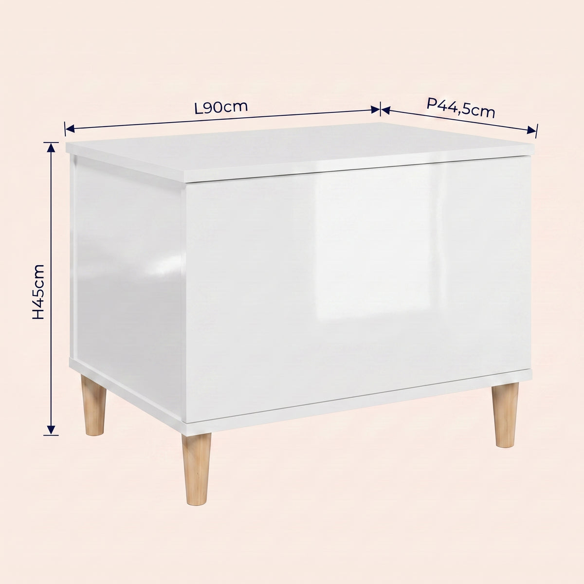 Dimensions de la table basse relevable Sylva blanc brillant #Dimensions_90 × 44,5 × 45 cm #Couleur_Blanc brillant