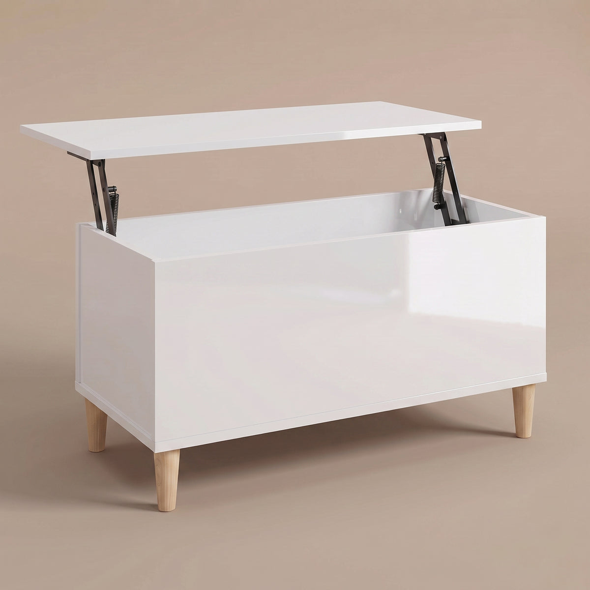 Table basse relevable Sylva blanc brillant, plateau relevé sur double mécanisme à ressorts #Dimensions_90 × 44,5 × 45 cm #Couleur_Blanc brillant