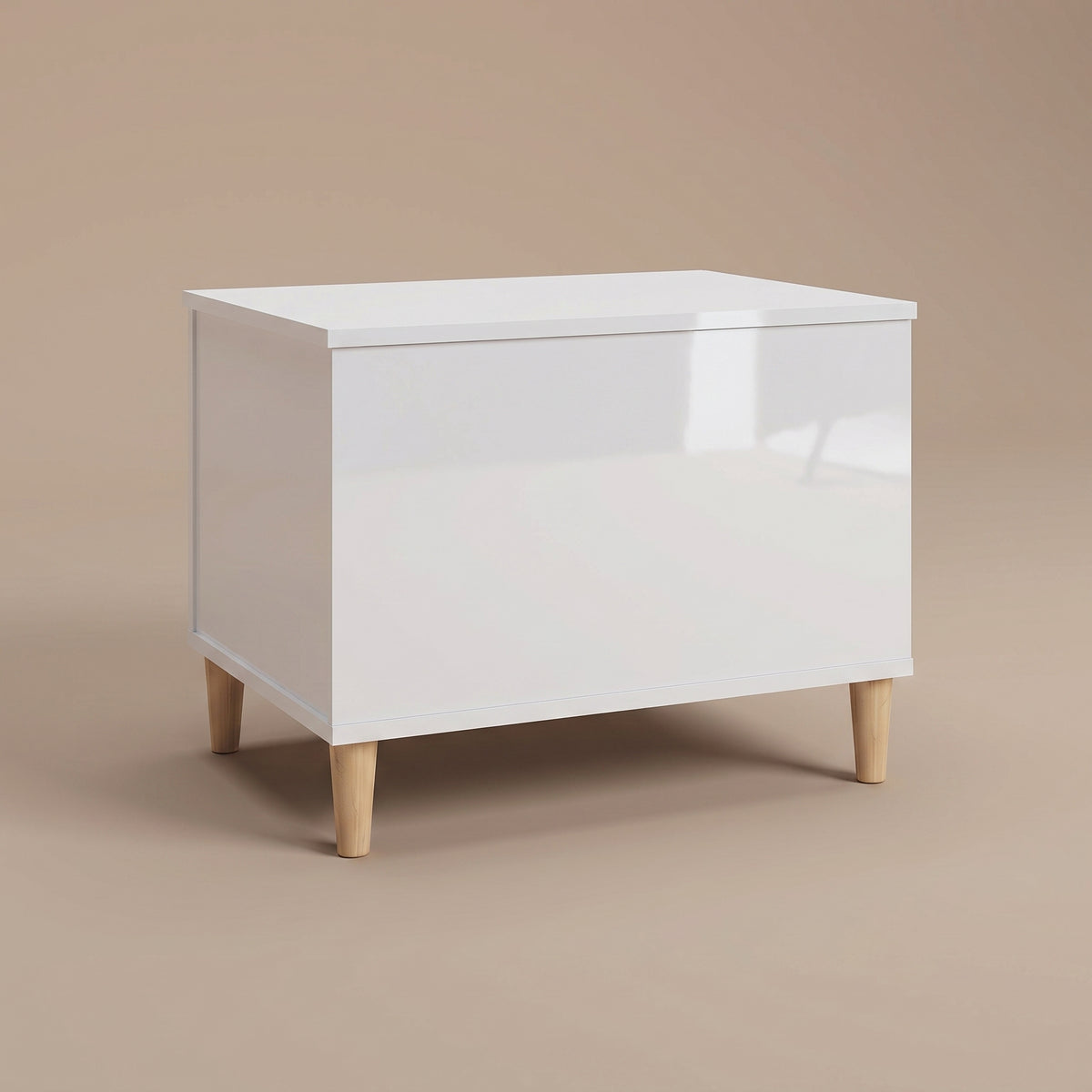 Table basse relevable Sylva blanc brillant fermée, pieds coniques en bois naturel #Dimensions_60 × 44,5 × 45 cm #Couleur_Blanc brillant