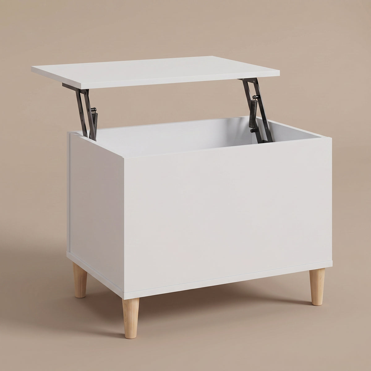 Table basse relevable Sylva blanc, plateau relevé sur double mécanisme à ressorts #Dimensions_60 × 44,5 × 45 cm #Couleur_Blanc