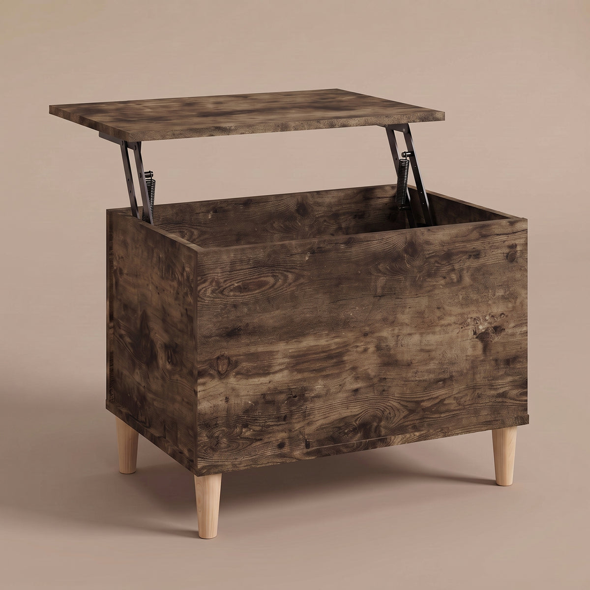 Table basse relevable Sylva chêne fumé, plateau relevé sur double mécanisme à ressorts #Dimensions_90 × 44,5 × 45 cm #Couleur_Chêne fumé