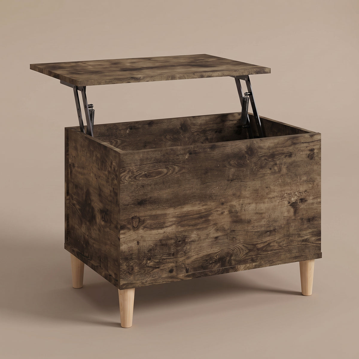 Table basse relevable Sylva chêne fumé, plateau relevé sur double mécanisme à ressorts #Dimensions_60 × 44,5 × 45 cm #Couleur_Chêne fumé