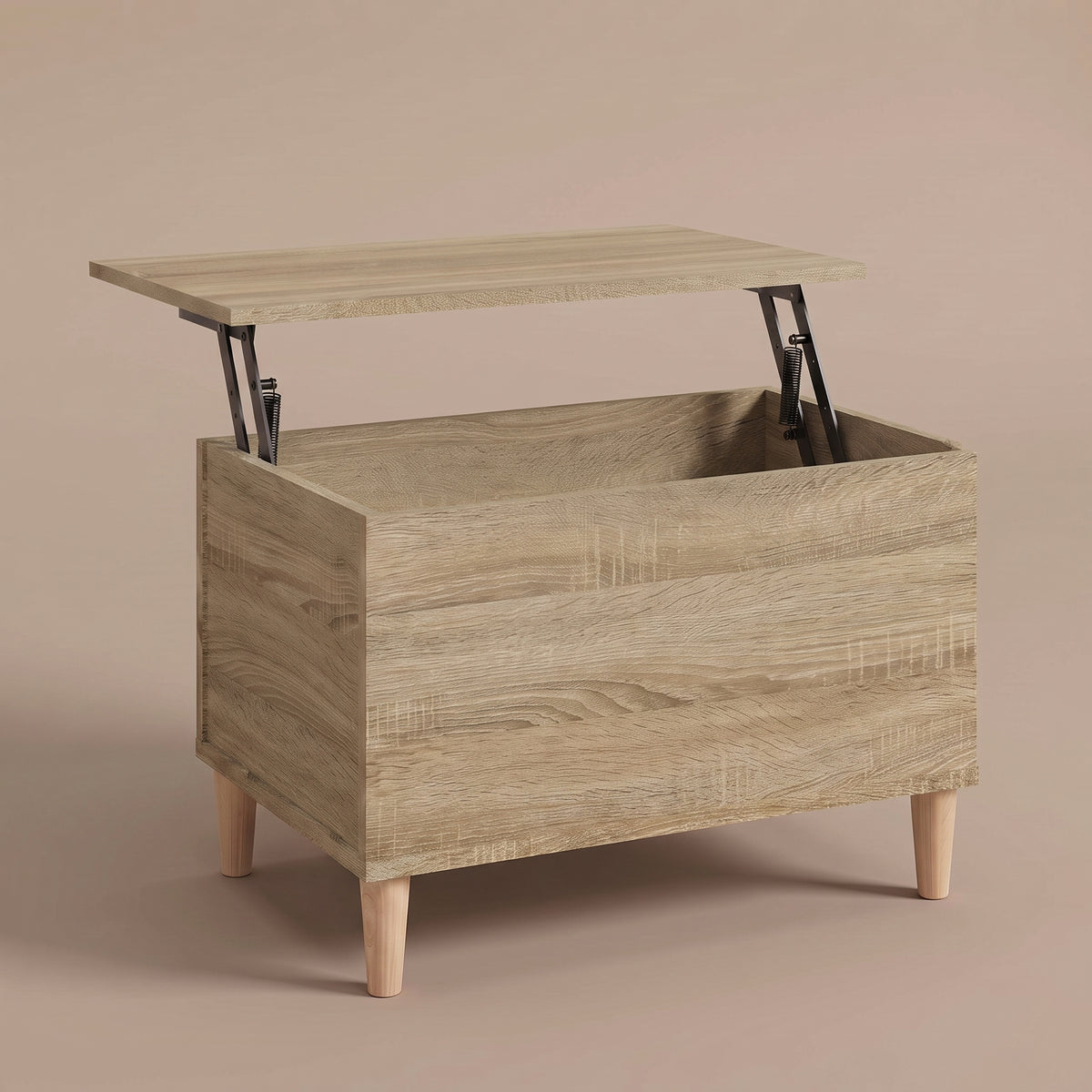 Table basse relevable Sylva chêne sonoma, plateau relevé sur double mécanisme à ressorts #Dimensions_90 × 44,5 × 45 cm #Couleur_Chêne sonoma