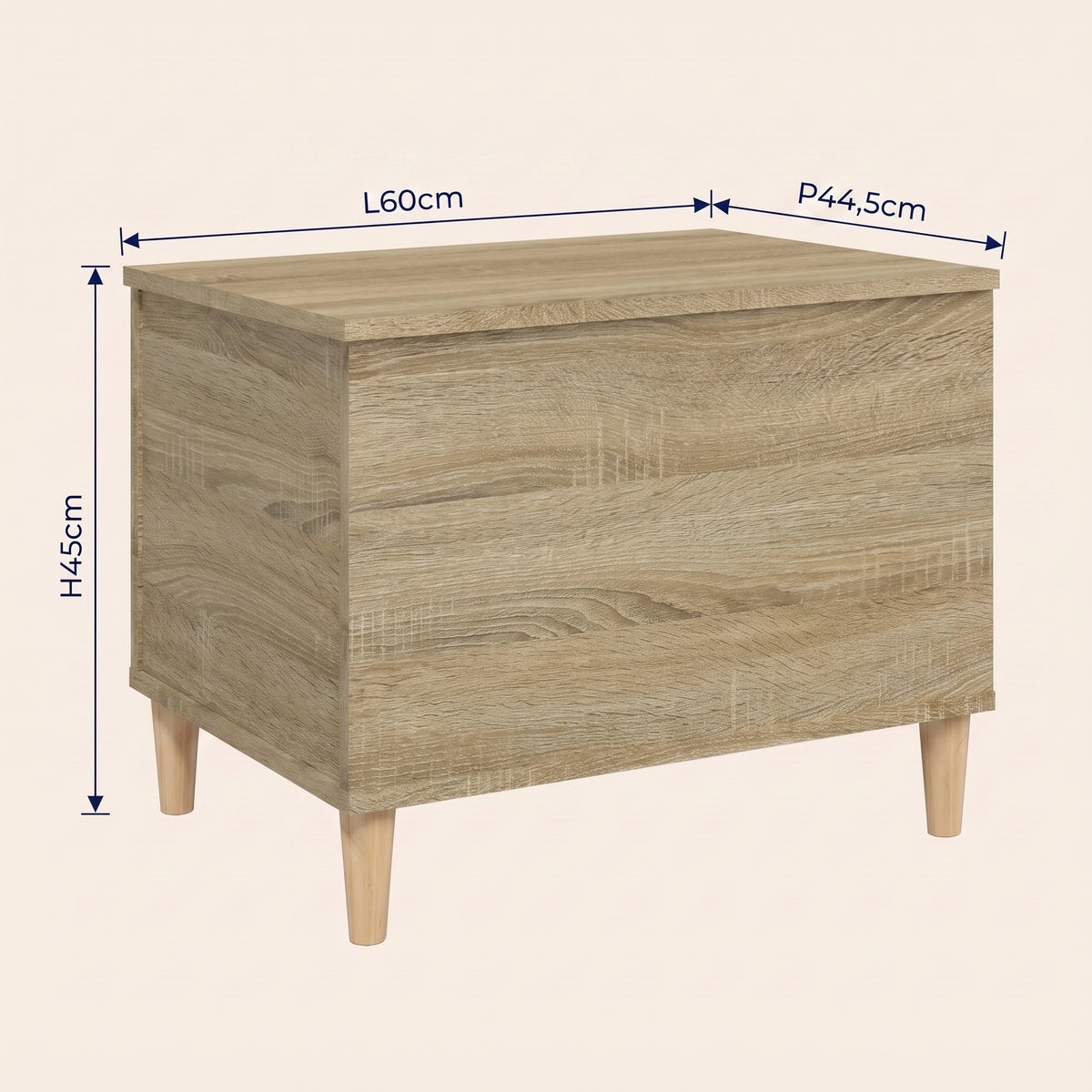 Dimensions de la table basse relevable Sylva chêne sonoma #Dimensions_60 × 44,5 × 45 cm #Couleur_Chêne sonoma