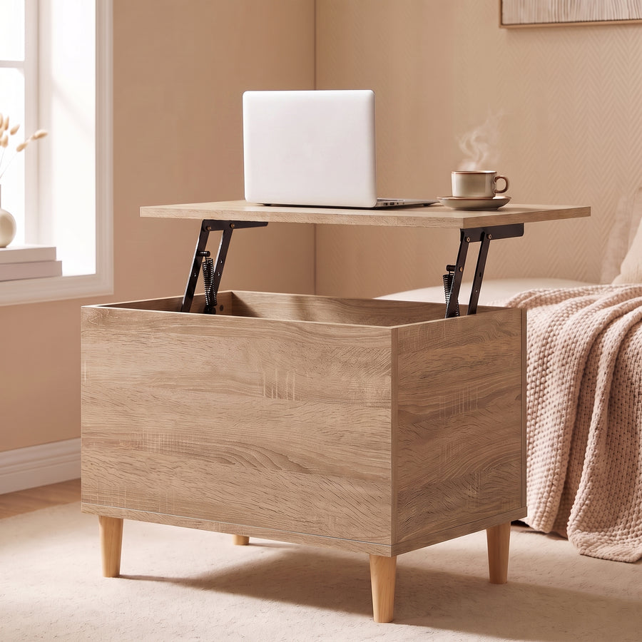 Table basse relevable Sylva chêne sonoma, plateau relevé en bureau d’appoint