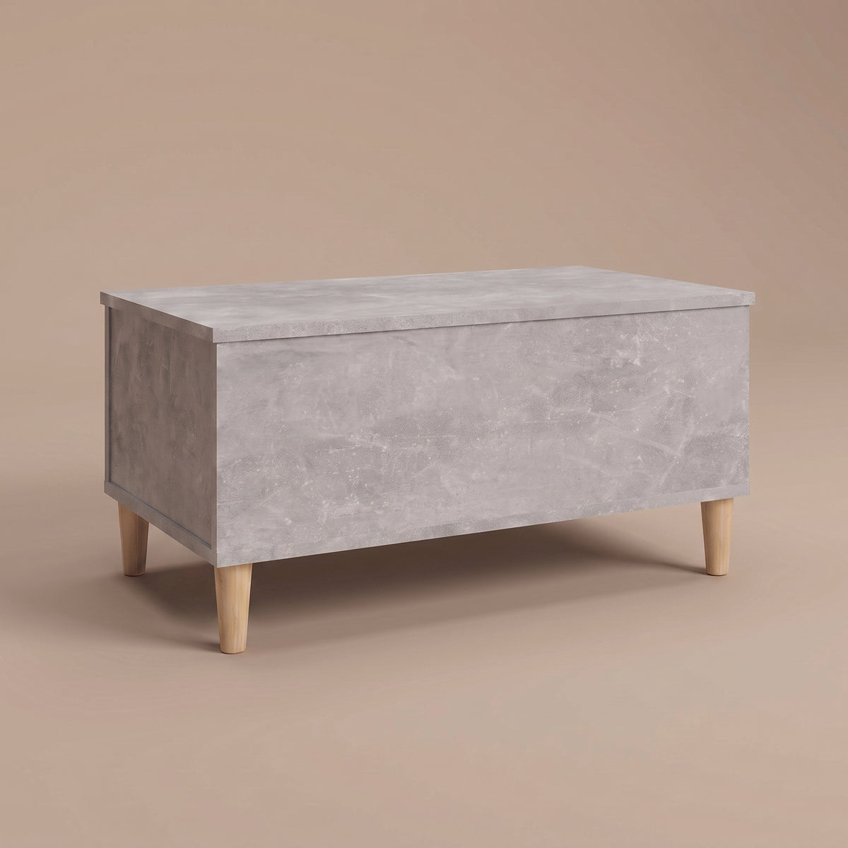 Table basse relevable Sylva gris béton fermée, pieds coniques en bois naturel #Dimensions_90 × 44,5 × 45 cm #Couleur_Gris béton