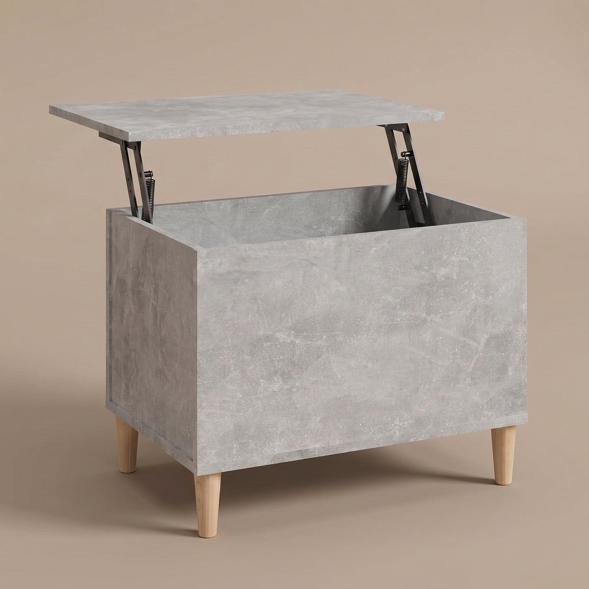 Table basse relevable Sylva gris béton, plateau relevé sur double mécanisme à ressorts #Dimensions_60 × 44,5 × 45 cm #Couleur_Gris béton