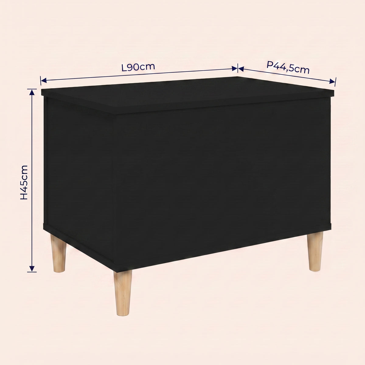 Dimensions de la table basse relevable Sylva noir #Dimensions_90 × 44,5 × 45 cm #Couleur_Noir